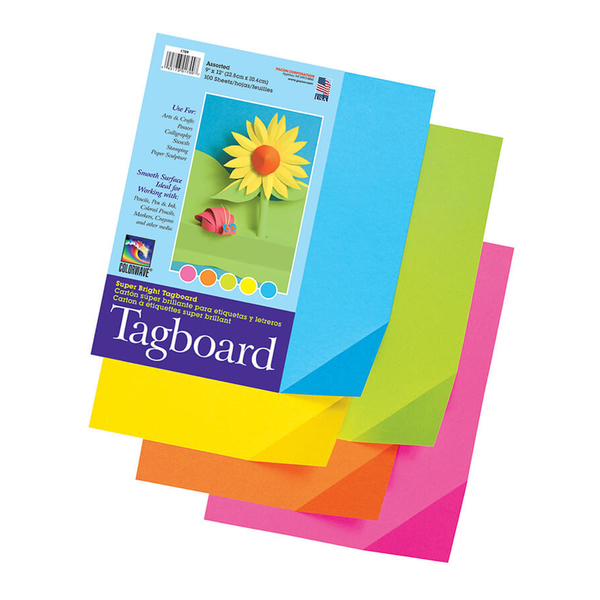 Pacon Super Bright Assorted Tagboard, 5 Colors, 9" x 12", PK100 P1709